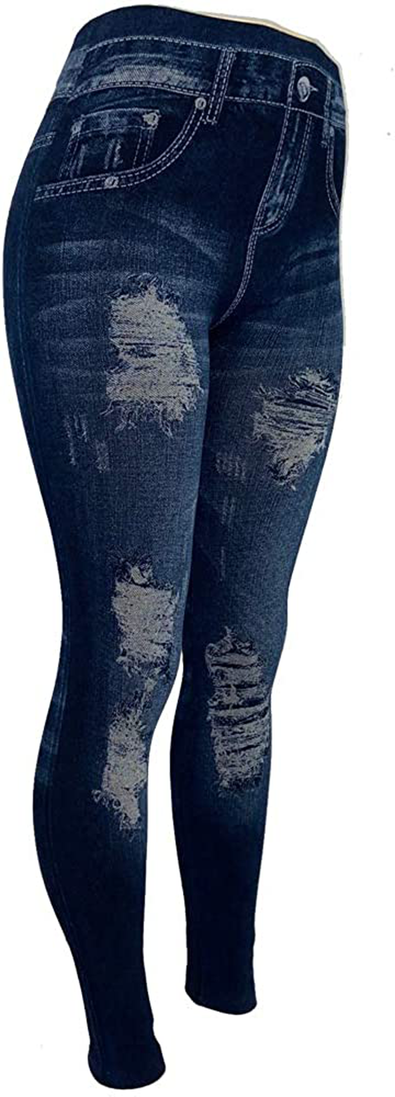 CLOYA Women's Denim Print Fake Jeans Seamless Fleece Lined Leggings, Full Length