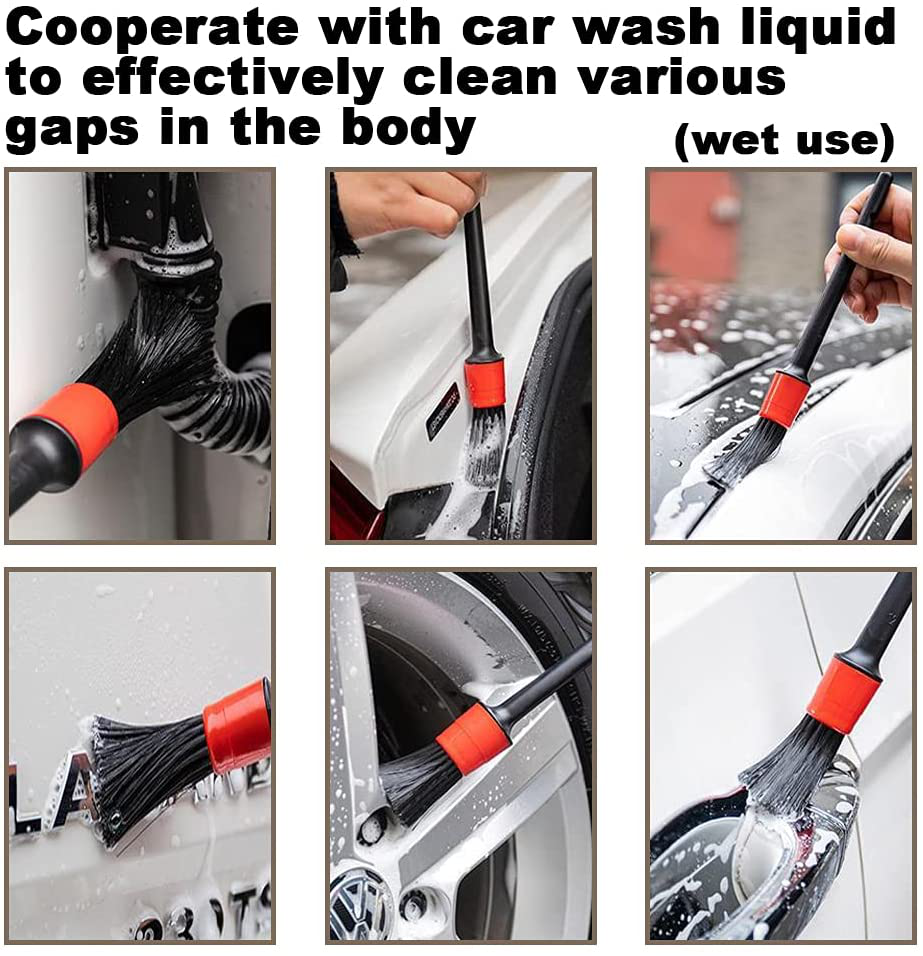 4-Piece Car Wash Detail Brush Kit Wet and Dry Used to Clean Car Body Details and Interior Gaps Practical Daily use Kit 2 Large and 2 Small