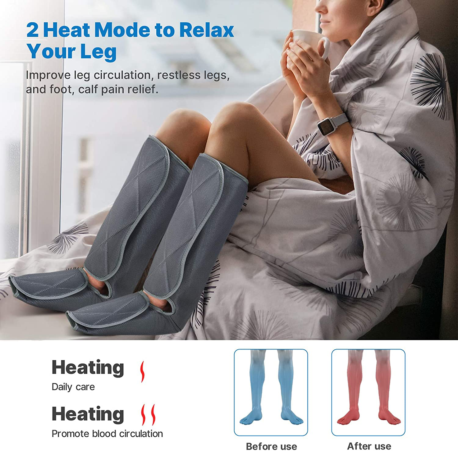 RENPHO Leg Massager with Heat, Compression Calf and Foot Massage, Adjustable Wraps for Most Size, with 5 Modes 3 Intensities 2 Heat, Gifts for Dad Mom