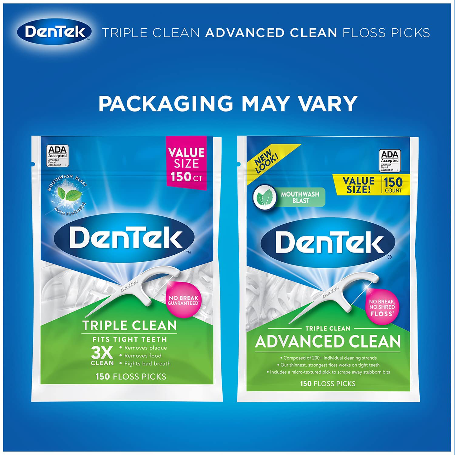 DenTek Triple Clean Advanced Clean Floss Picks, No Break & No Shred Floss