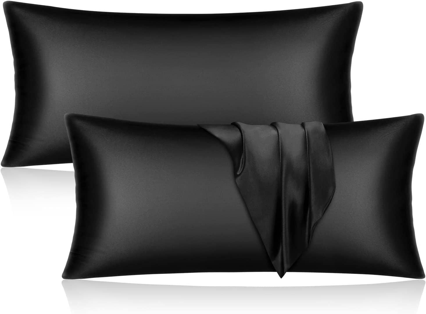 Satin Pillowcase for Hair and Skin,Standard Size Pillowcase Set of 2 with Envelope Closure,Soft Silky Pillow Cases 2 Pack(20X26 Inches,White)