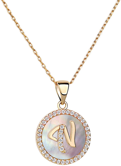 Moiom Teen Girls Jewelry,14k Gold Plated Round Disc Double Side Adjustable Bling Alphabet Pendant Necklace,Pave Cubic Zirconia Disc A to Z Alphabet,Meaningful Cute Necklace for Teen Girls
