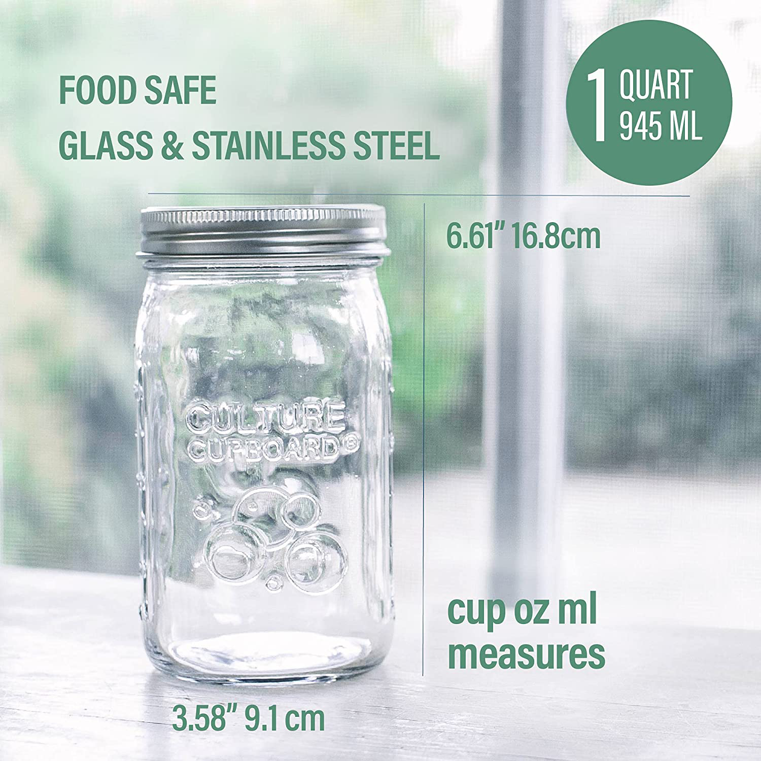 Mason Jar Wide Mouth Glass Jar 32oz (945ml) with Lid for Kitchen Storage and Organization – Versatile Food Container for Canning Fermentation and Yogurt Makers