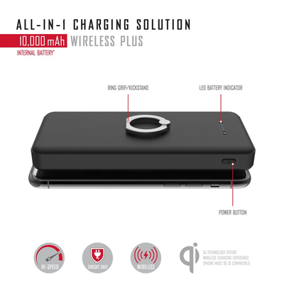 10K Plus, 3-In-1 10,000 mAh Portable Charger with High-Speed Wireless Charging
