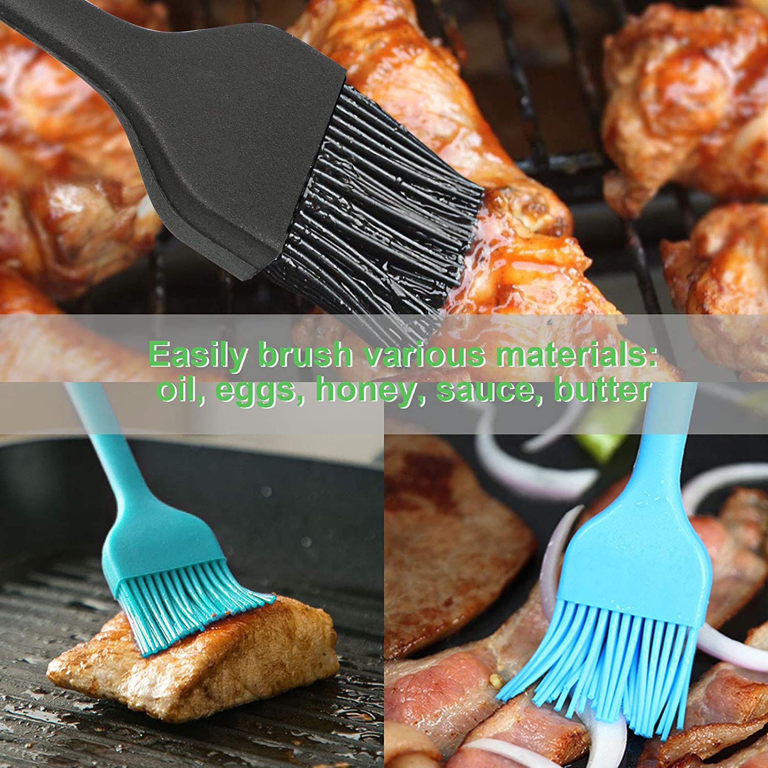 Silicone Basting Brush, Premium Baking Brush - for Cooking, Grilling & Marinating, BBQ, Pastry, Sauce, Butter, Oil, Turkey and Desserts Baking - Heat Resistant Barbecue Utensil, Set of 2