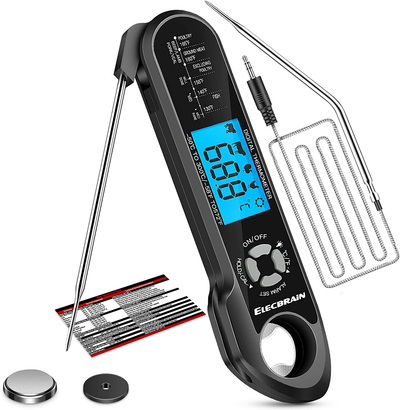 Meat Thermometer, Instant Read Food Thermometer, Dual Probe 2 in 1 Waterproof Oven Thermometer with Alarm, Backlight, Calibration for Kitchen, Cooking, BBQ and Oil Deep Frying