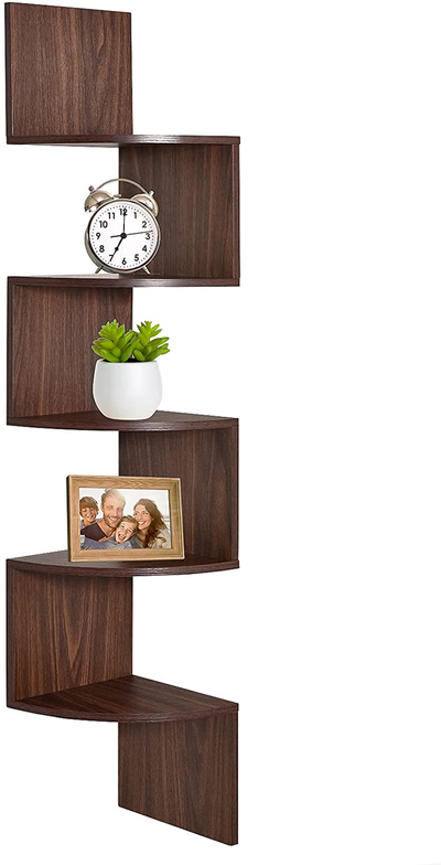 Greenco GRC2920 5 Tier Wall Mount Corner Shelves Walnut Finish