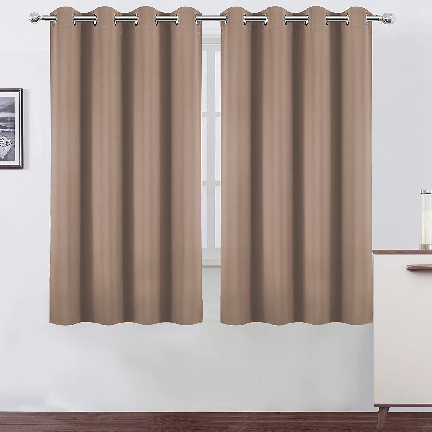 LEMOMO Cappuccino Blackout Curtains 52 x 63 Inch Length/Set of 2 Curtain Panels/Thermal Insulated Room Darkening Blackout Curtains for Bedroom