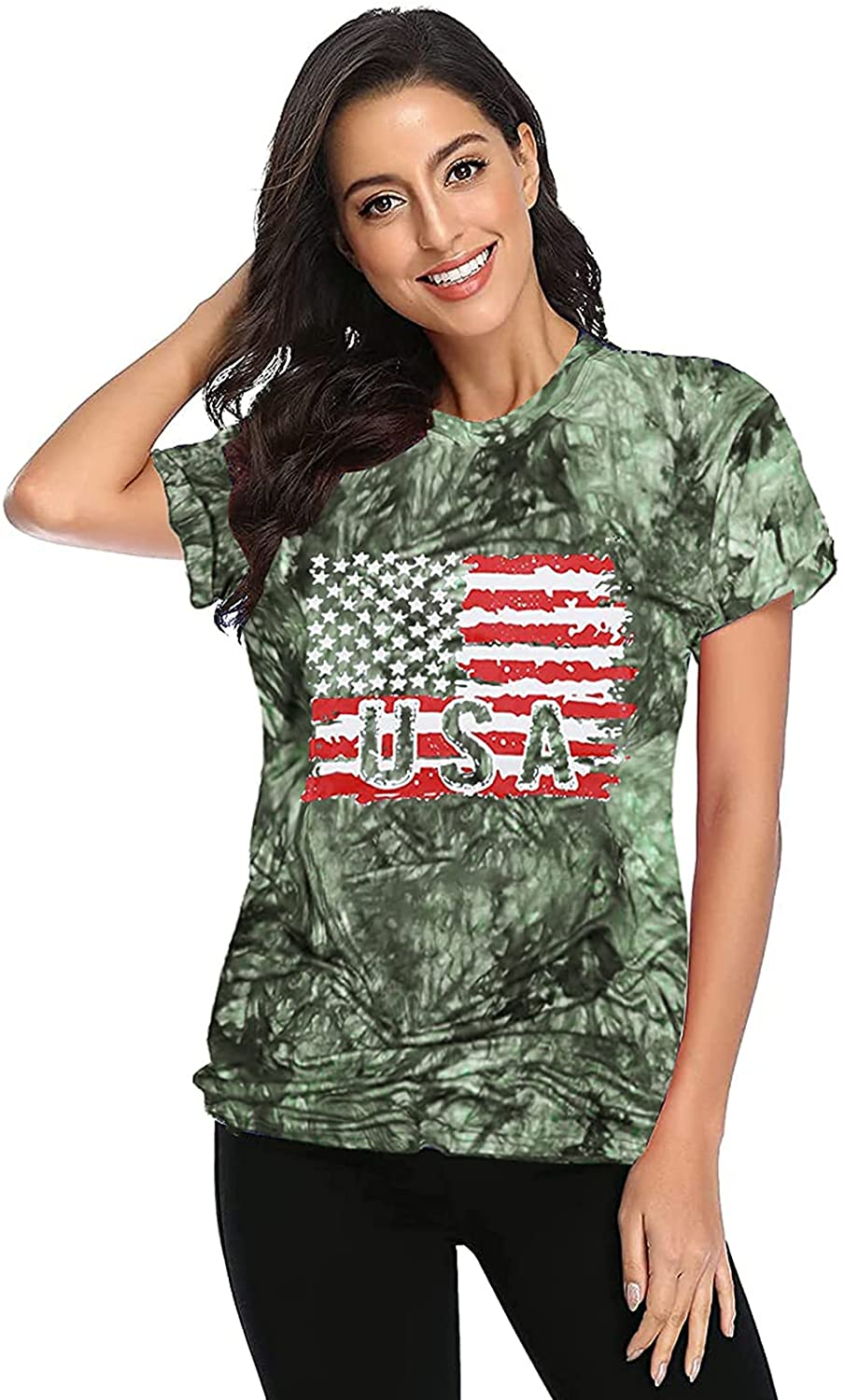 Women American Flag Shirt USA 4Th of July Independence Day T-Shirt Patriotic Stars Stripes Short Sleeve Tee Tops