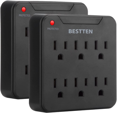 2 Pack 900-Joule Wall Outlet Surge Protector, 6-Outlet Adapter, 15A/125V/1875W, ETL Listed