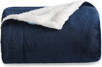 Bedsure Sherpa Fleece Blankets Twin Size - Navy Blue Thick Fuzzy Warm Soft Twin Blanket for Bed