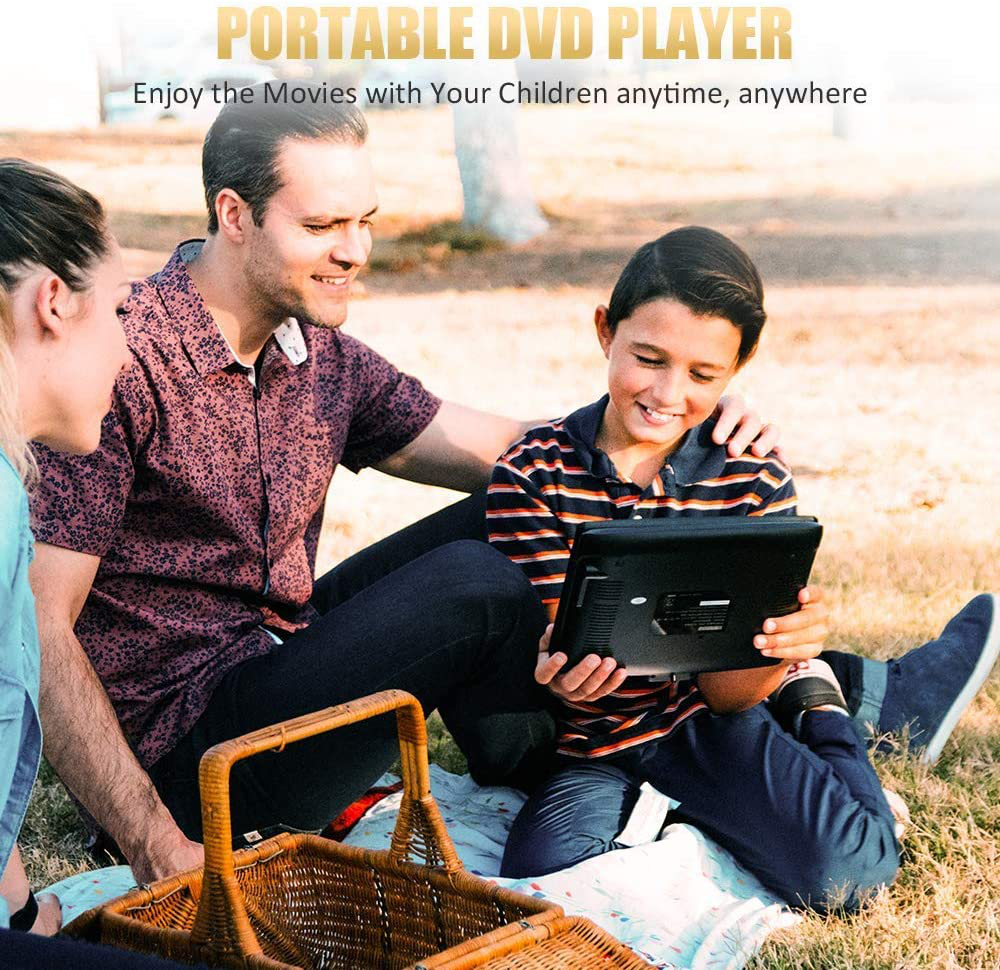 HDJUNTUNKOR Portable DVD Player 12.5" with 10.1" HD Swivel Display Screen, 5 Hour Rechargeable Battery, Support CD/DVD/SD Card/USB, Car Headrest Case, Car Charger, Unique Extra Button Design