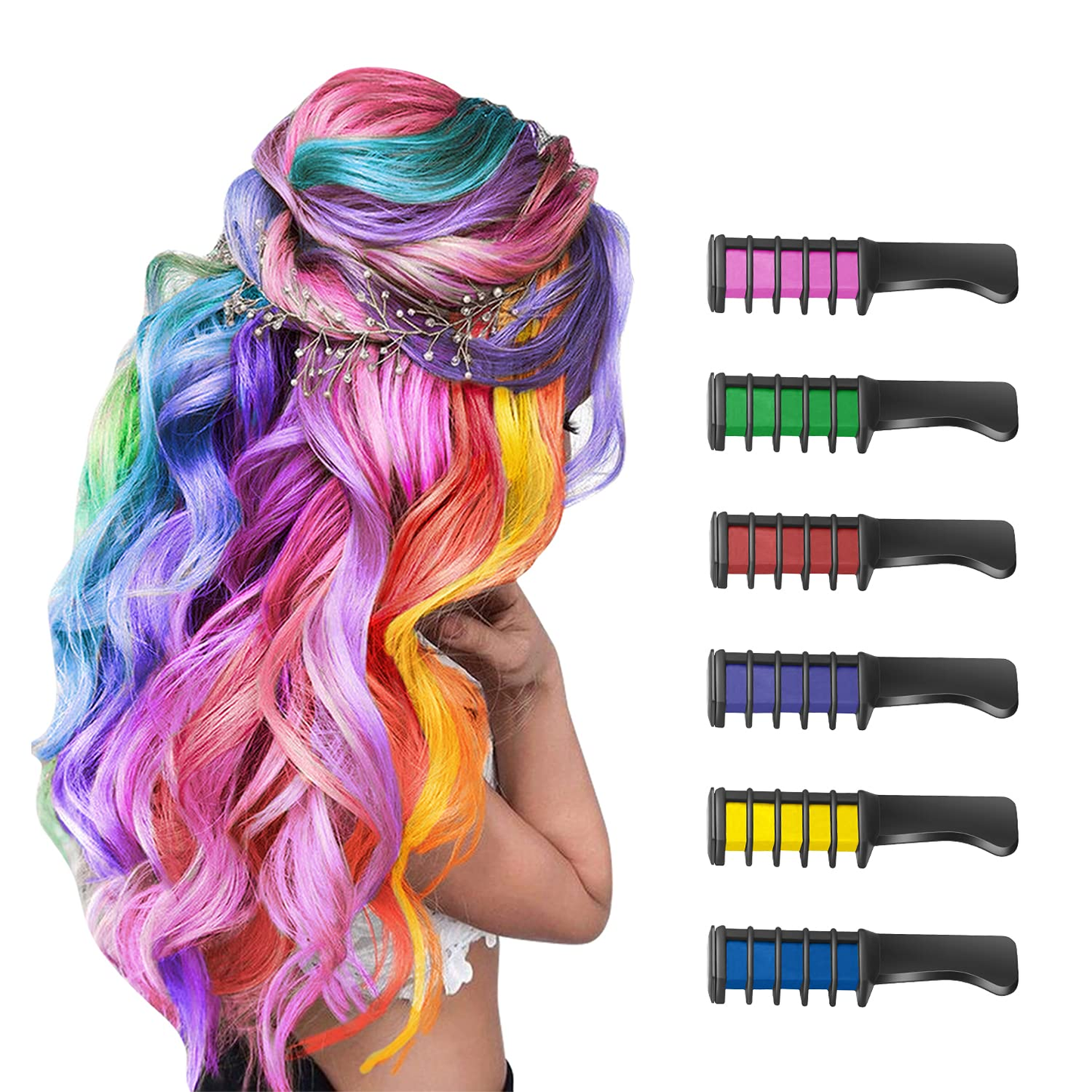 New Hair Chalk Comb Temporary Hair Color Dye for Girls Kids, Washable Hair Chalk for Girls Age 4 5 6 7 8 9 10 Birthday Party Cosplay DIY, Children S Day, 6 Colors