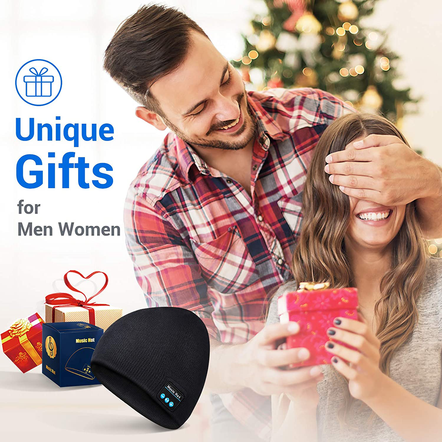 Mens Gifts Bluetooth Beanie Hat - Christmas Stocking Stuffers for Men Bluetooth Hats with Headphones, Bluetooth Winter Hat Fashion Music Hat Birthday Gifts for Dad Women Teen Boys Girls Husband Him