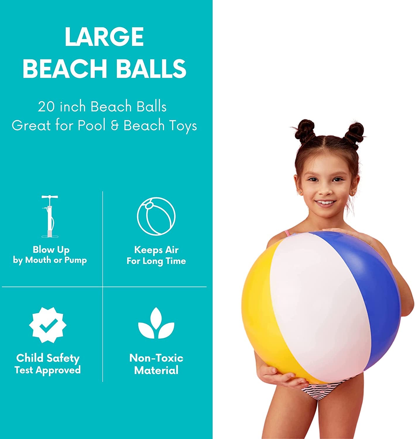  [3 Pack] 20" Inflatable Beach Balls for Kids - Beach Toys for Kids & Toddlers, Pool Games, Pool Toy - Classic Rainbow Color