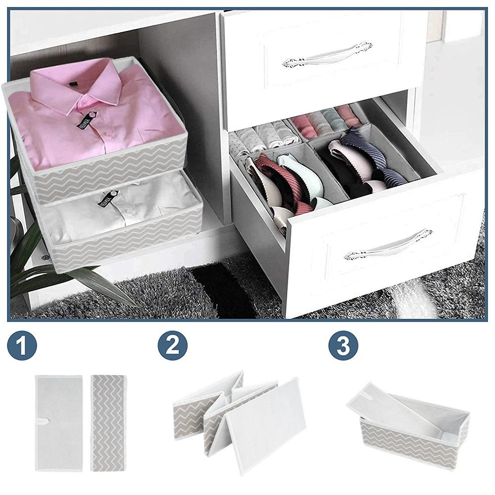 6-Piece Foldable Fabric Storage Box, Foldable Closet Organizer, Fabric Storage Cube, Dresser Drawer Organizer, Container with Drawer Divider, Clothes,Socks, Underwear Storage Box, White