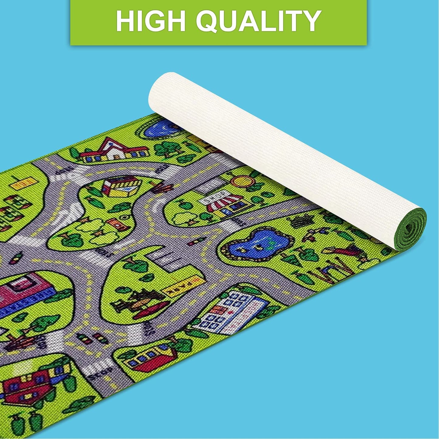 Kids Playmat Car Rug -Educational Car Rugs for Kids Road and Traffic Carpet Multi Color Play Rug - Kids Rugs for Playroom & Kids Bedroom Best Car Rugs for Kids and Kids Play Rug Ages 3 4 5 6