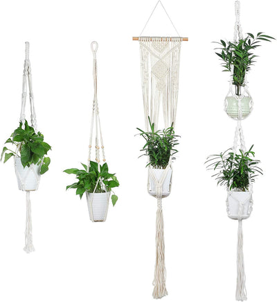 4 Packs Macrame Plant Hangers with Hooks