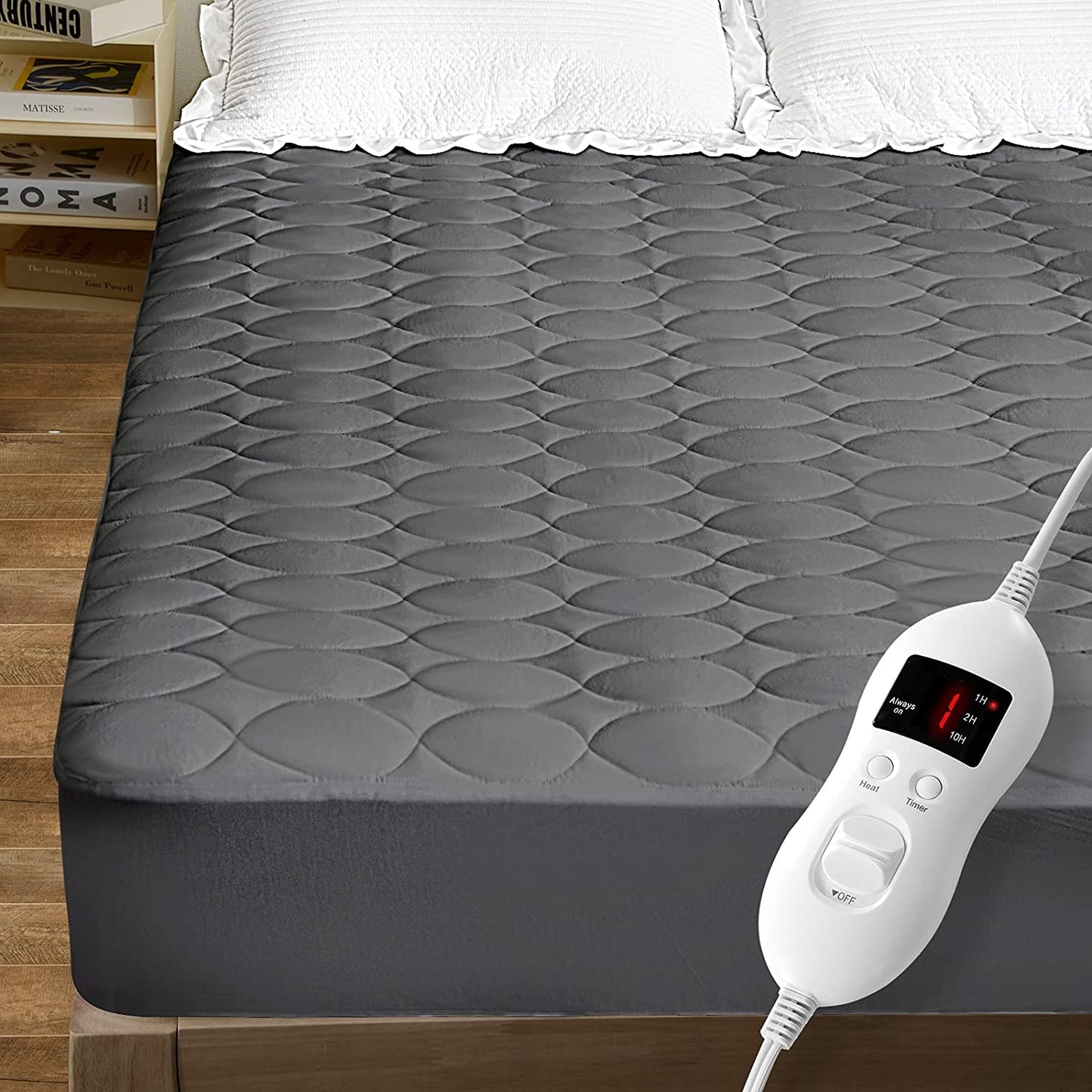 Queen Size Heated Mattress Pad Water-Resistant Electric Mattress Pad Cover Bed Topper Stretches up 8-21" Deep Pocket, Grey