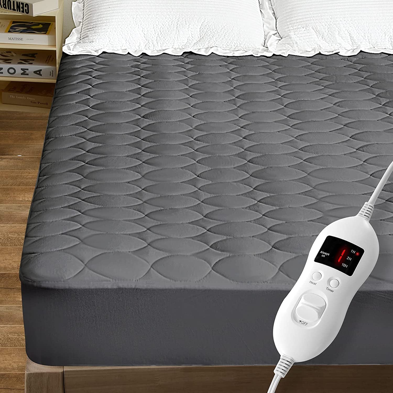 Queen Size Heated Mattress Pad Water-Resistant Electric Mattress Pad Cover Bed Topper Stretches up 8-21" Deep Pocket, Grey