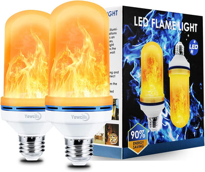 2 Pack LED Flame Effect Light Bulb, 4 Modes E26 Base Fire Light Bulbs with Gravity Sensor, Flickering Light Bulb for Indoor / Outdoor / Home / Christmas Decoration 