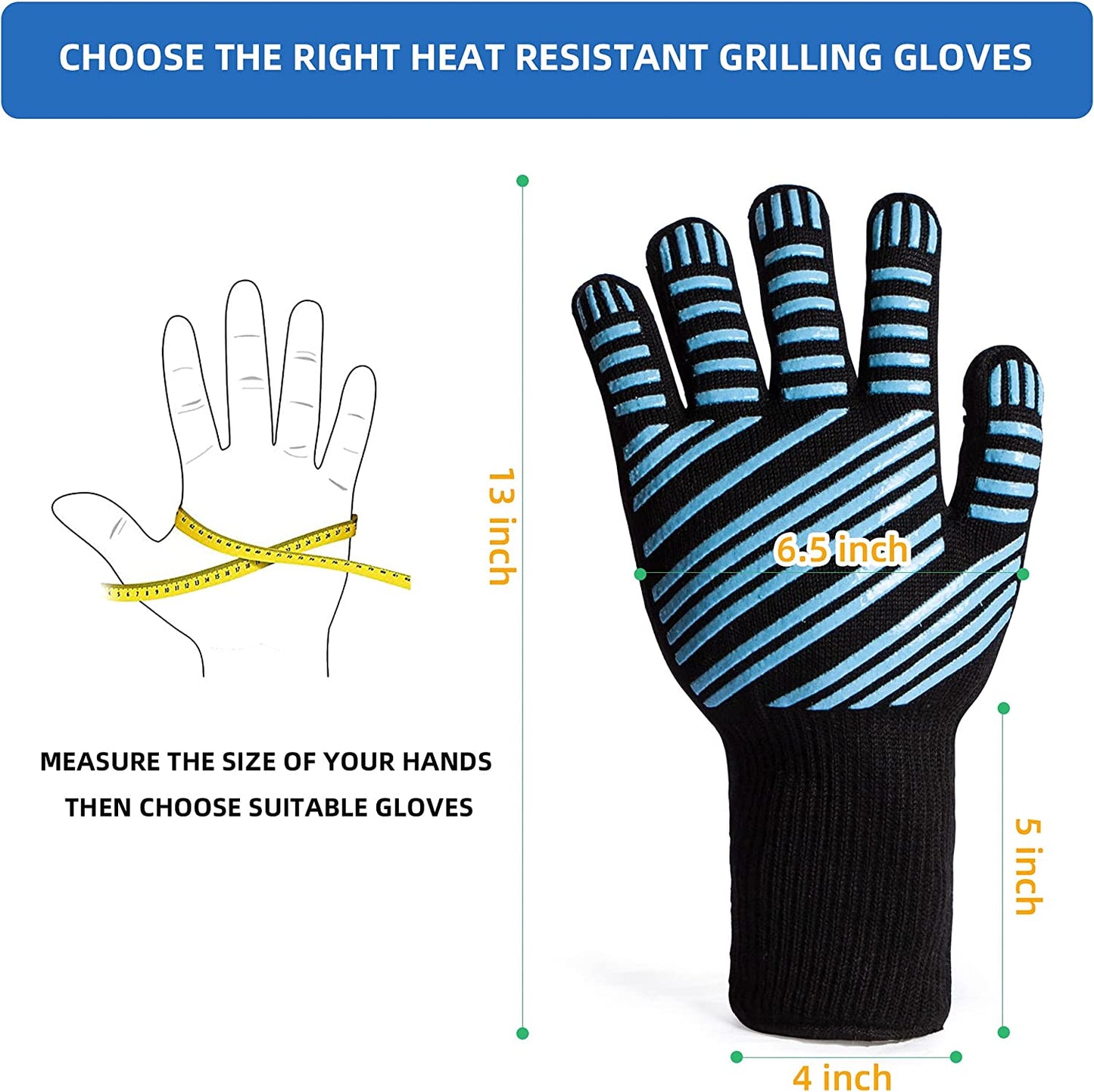 Barbecue Gloves, Heat-Resistant Grill Gloves, Silicone Non Slip Oven Gloves for Cooking and Barbecue, Waterproof and Heat-Insulating Oven Gloves to Avoid Scalding