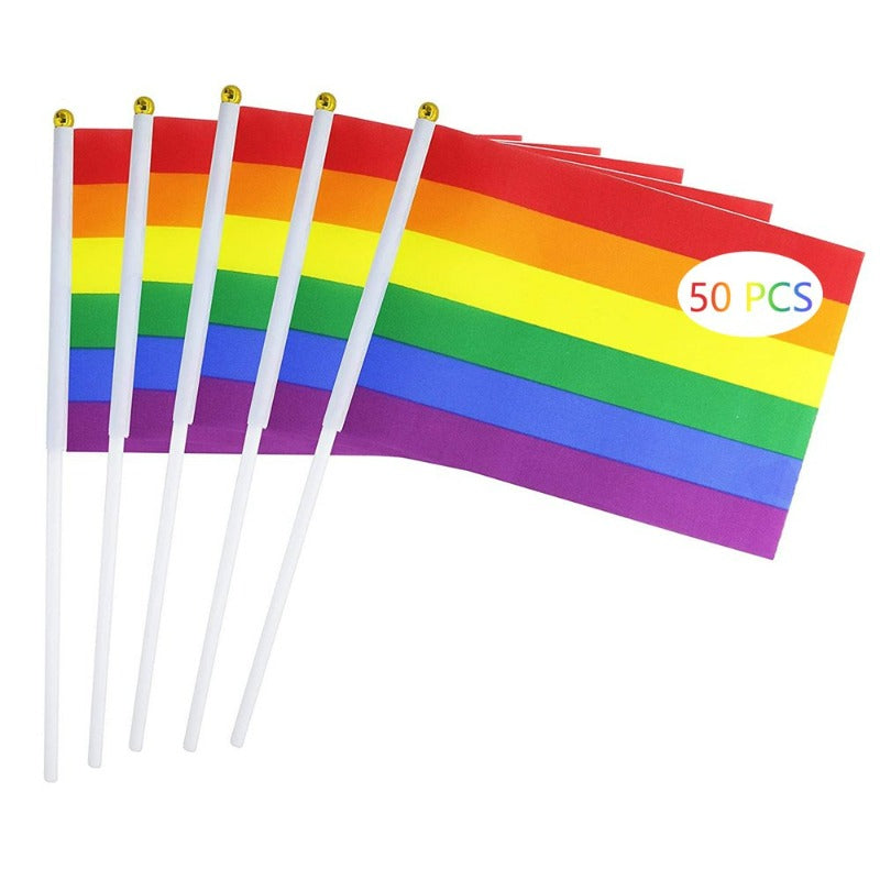 50 Pack Mini Pride Flag Small Lgbt Rainbow Flag Hand Held Stick Flags 