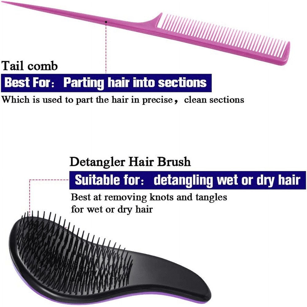  5 Pieces Hair Brush Comb Set Detangling Paddle Brush round Hair Tail Comb Wet Dry Brush for Women Men Hair Styling(Purple)