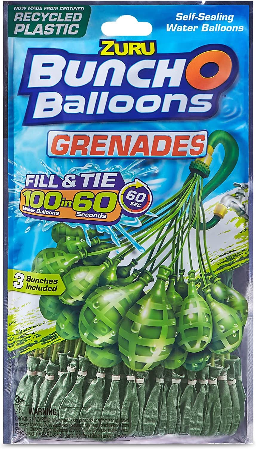 100 Grenade Rapid-Filling Self-Sealing Water Balloons by ZURU, (Model: 56112Q)