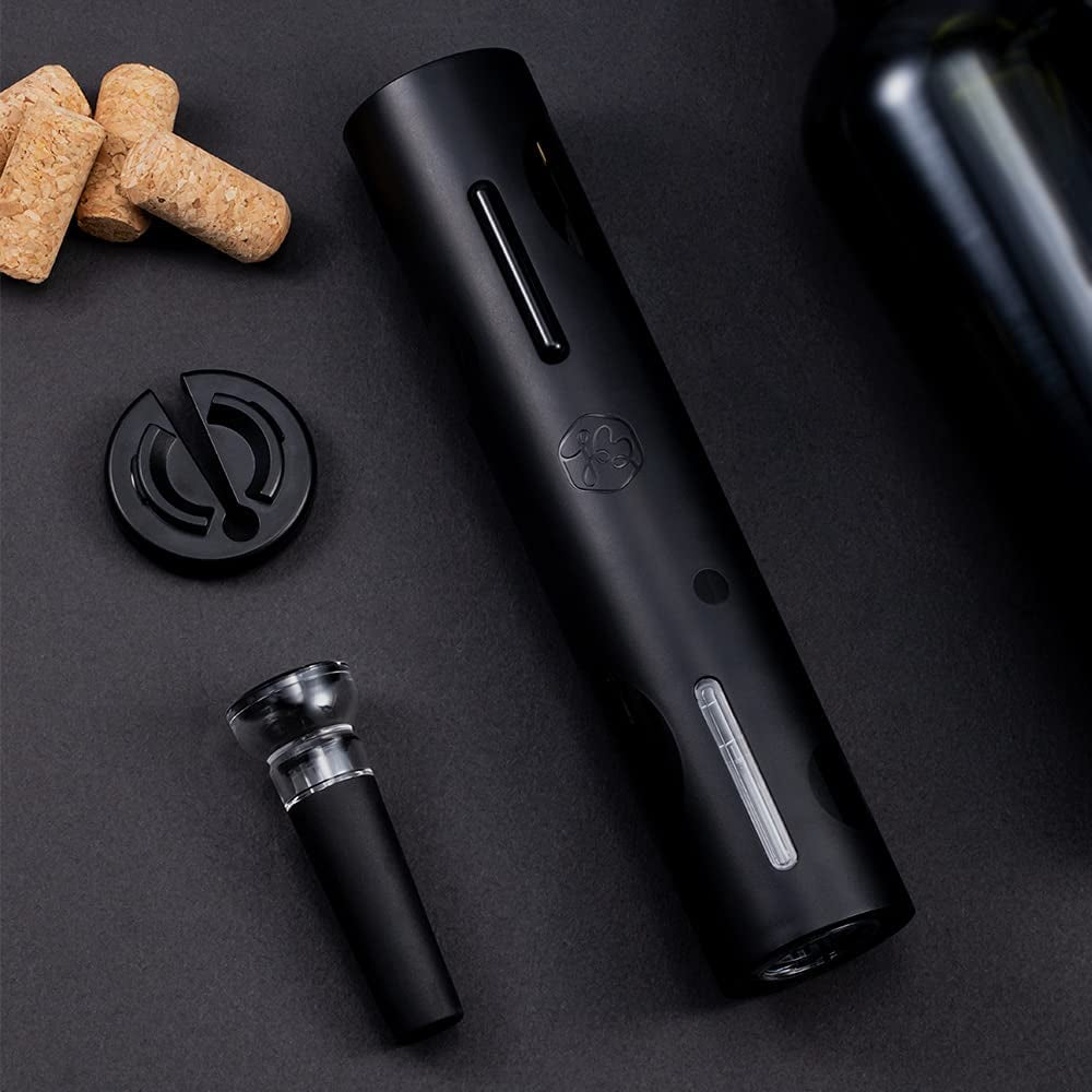 Electric Wine Opener set, Automatic Corkscrew for Wine Bottles with Foil Cutter Vacuum Stopper, Battery Operated Cordless Black Wine Opener for Wine Lovers Kitchen Home Bar