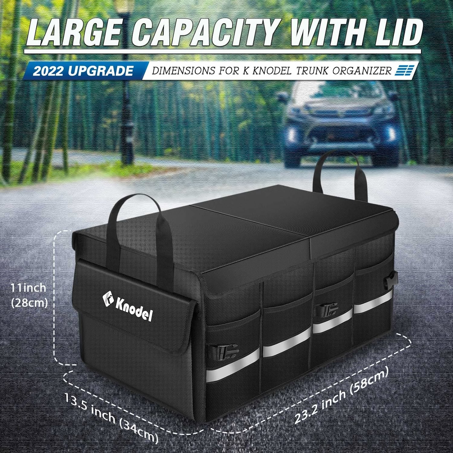 XL Car Trunk Organizer with Lid, Collapsible Car Trunk Storage Organizer, Car Organizer and Storage for SUV, Truck, Sedan (Black)