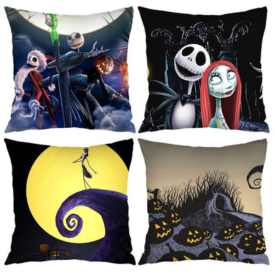  Halloween Pillows Cover the Nightmare before Christmas Set of 4 18X18In Peach Skin Square Pillow Cushion Case Halloween Fall Decor for Rustic Couch Home Decor