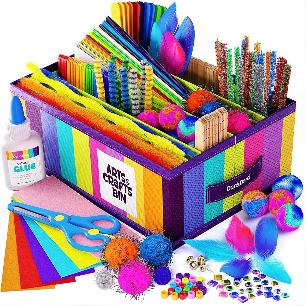 Arts & Crafts Supplies Kit with Storage Bin - Crafting Materials Box Kits for School or Gift Ages 3 to 8