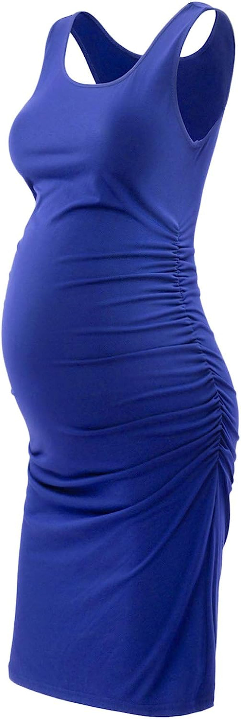  Maternity Tank Dress Bodycon Sleeveless Casual Short Ruched Midi Fitted Dress for Pregnant Women