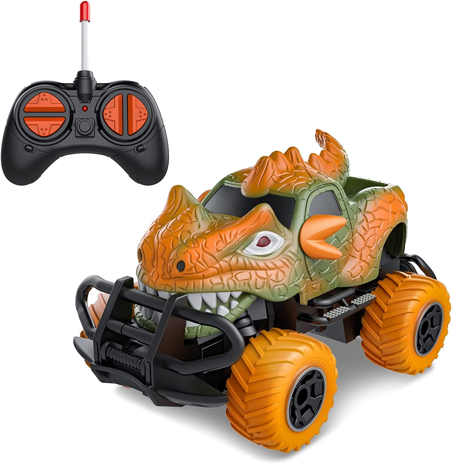 RC Toys for 4-5 Year Old Boys Dinosaur Remote Control Cars, Mini Dino Cars for Kids Toys Age 3-6 RC Race Trucks, 2021 Monster Truck for Toddlers Birthday Gifts (Orange)