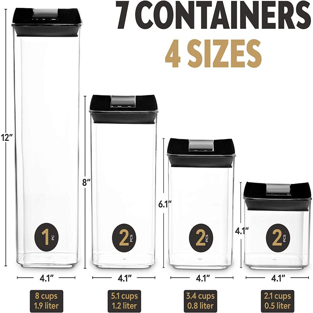 7 Pieces Airtight Food Storage Container Set Kitchen Organization Cereal Containers Storage with 8 Labels & Chalk Marker BPA Free Clear Plastic Kitchen and Pantry Organization Containers