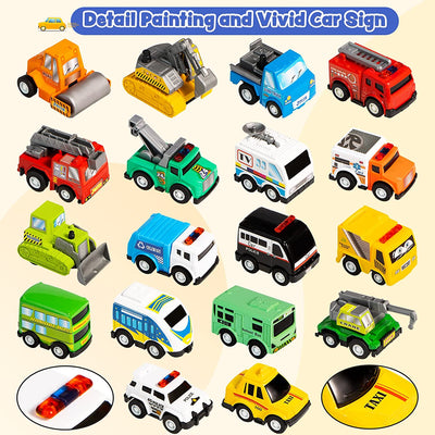 18 Piece Pull Back City Cars and Trucks Toy Vehicles Set Model Car, Friction Powered Die-Cast Cars for Toddlers, Boys, and Girls’ Educational Play, Easter Basket Stuffers Egg Fillers