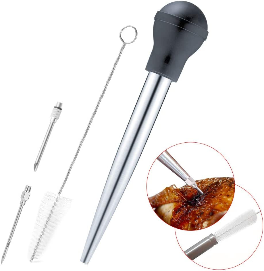 Baster Set of 4, Latauar 304 Stainless Steel Turkey Baster Syringe Including Marinade Injector Needle(2) and Cleaning Brush.