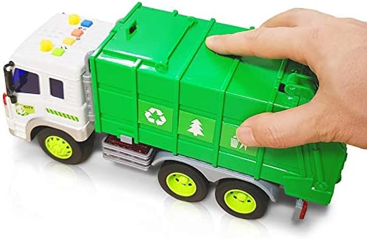 Friction Powered Garbage Truck Toys 1:16 Toy Vehicle with Lights and Sounds for Kids