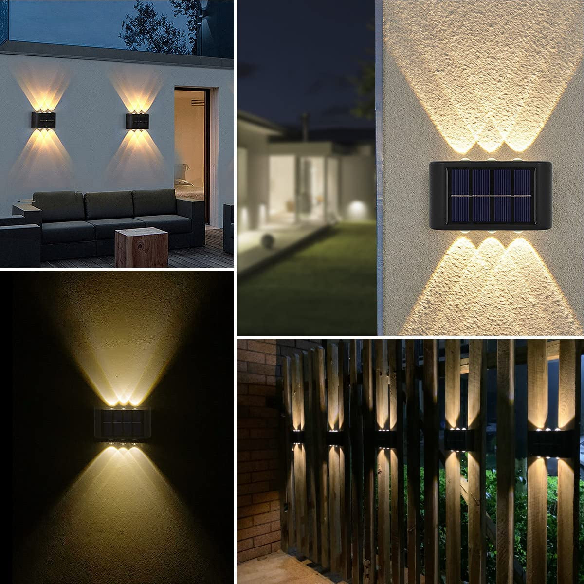  Solar Fence Lights Outdoor Solar Powered Wall Waterproof Lighting for House Deck Step Patio Landscape (2 Pack)