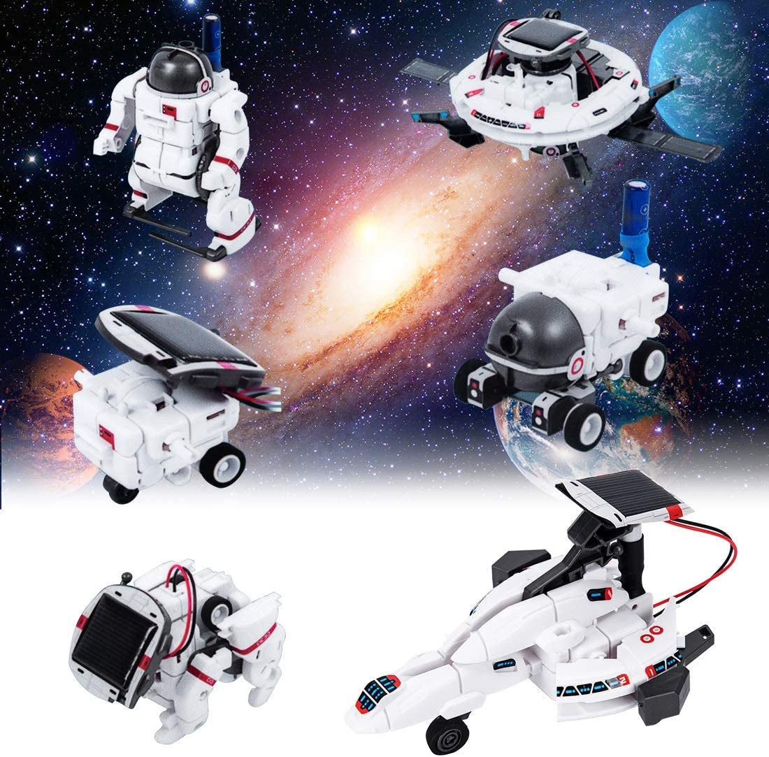 Solar Powered Space Robot, Kids Educational Learning Engineering Building Toy 6-In-1 Creative Unique Transformation Renewable Sun Energy Science Experiment DIY Kit