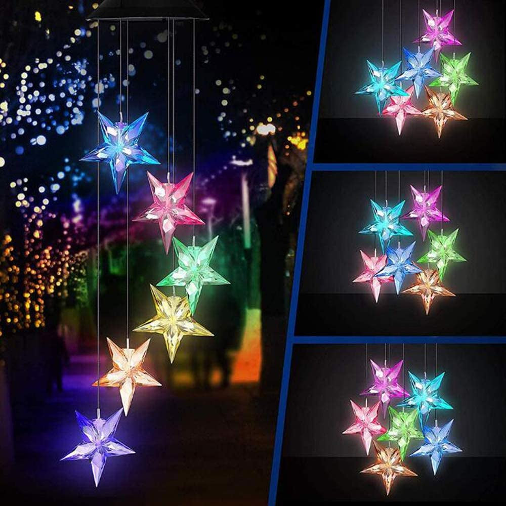  Large Star Solar Light, Solar Star Wind Chime Color Changing Waterproof Outdoor Solar Garden Decorative Lights for Walkway Pathway Backyard Christmas Decoration Parties (Large Star)