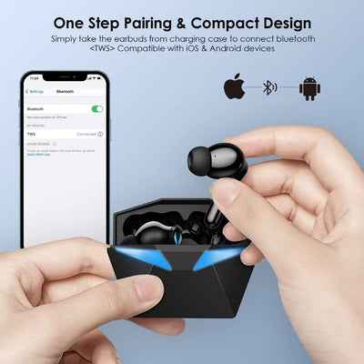Wireless Earbuds Bluetooth Headphones Touch Control with Wireless Charging Case Waterproof Stereo Earphones In-Ear Built-In Mic Headset Premium Deep Bass Black