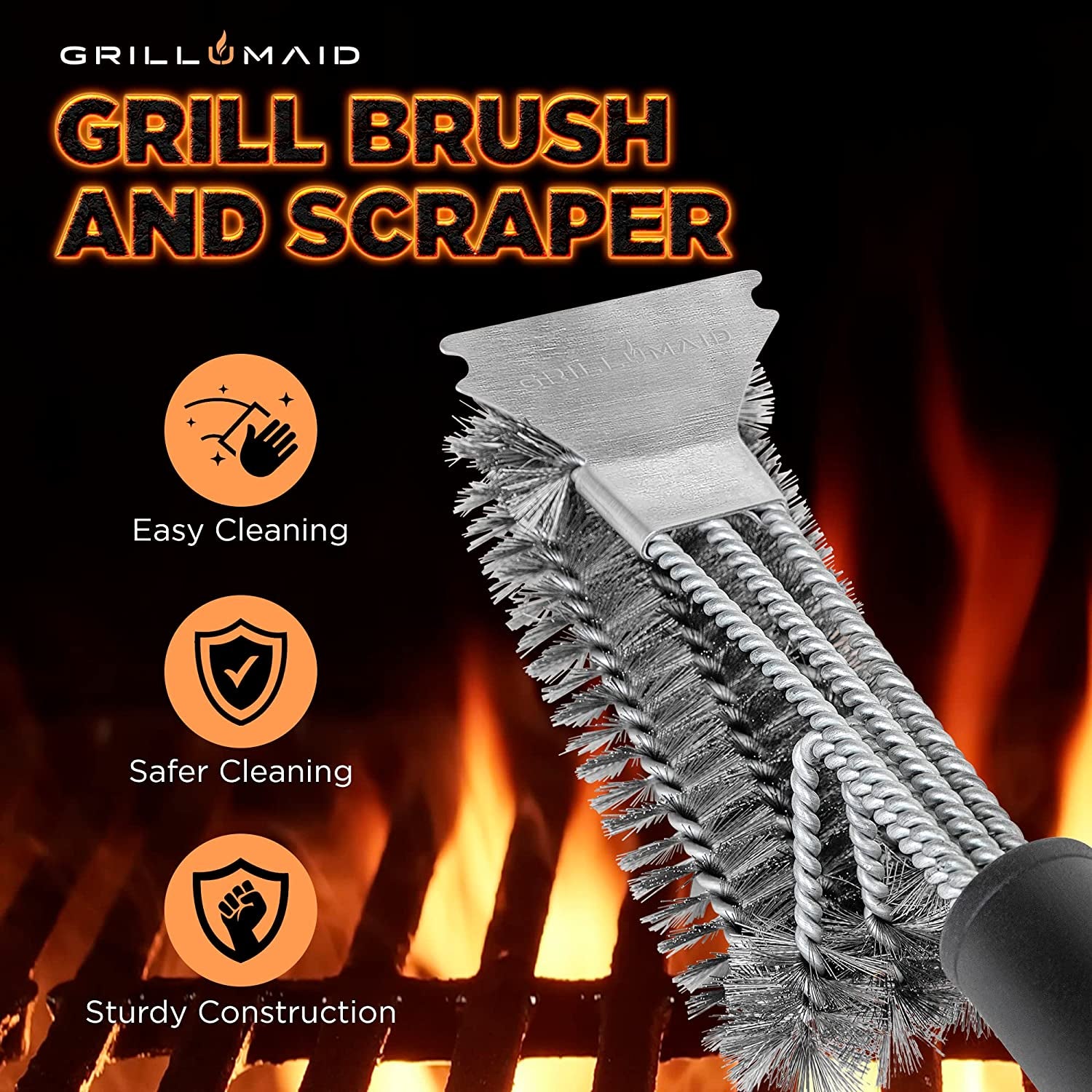 2-in-1 BBQ Brush for Grill Cleaning 