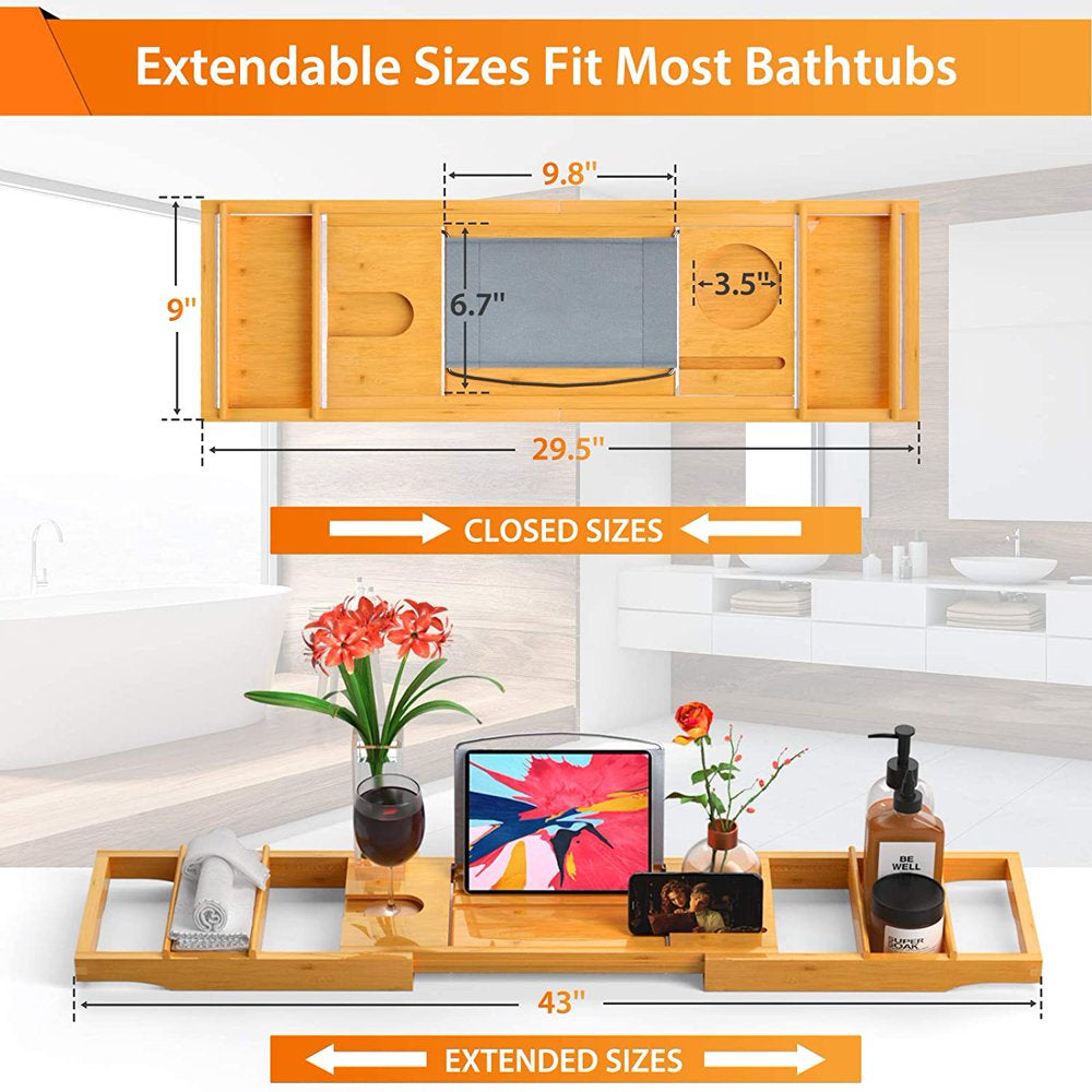 Expandable Bamboo Bathtub Caddy Tray for Bath Tub 