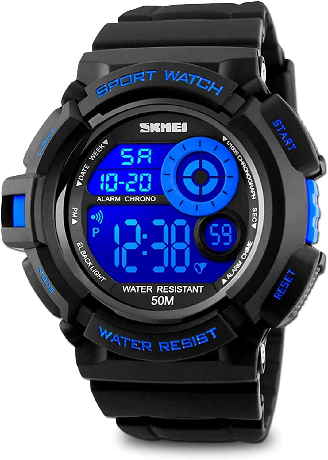 Men's Sport Watch,Digital Military Army Sports Multifunction LED Watch Electronic Waterproof Stopwatch Unique Dial 7 Color Changeable Backlight