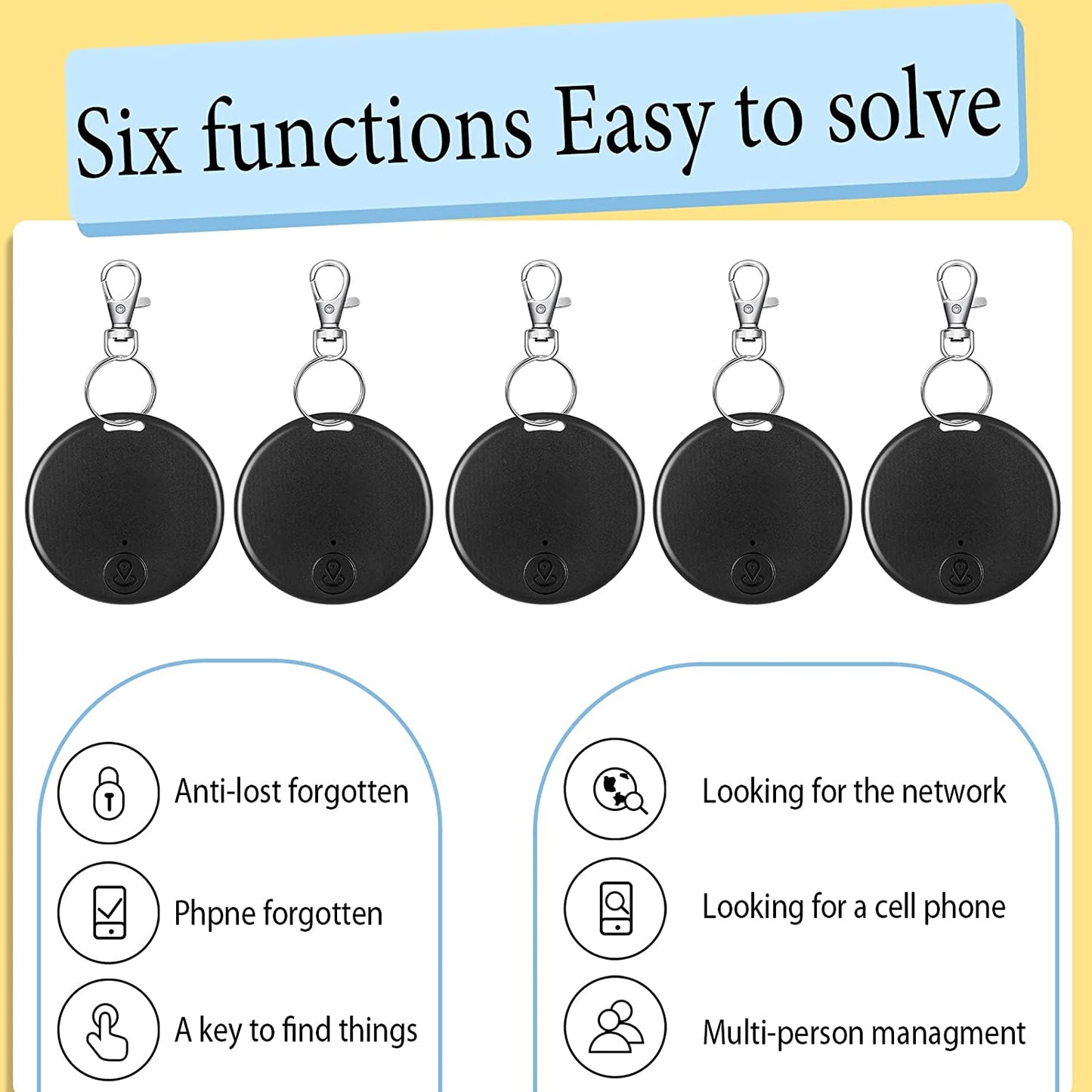 5 Pack Smart Mobile Key Finder Portable GPS Tracking Device App Control GPS Tracker round GPS Locator for Kids Dog Cat Pet Wallet Item Finders Intelligent anti Lost Device with Lobster Key Rings