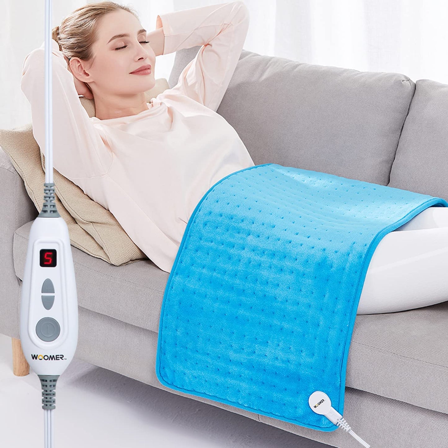 Electric Heating Pad for Back Pain & Cramps Relief, 12"X24" Extra Large, Heat Pad with Multi-Color Option, Moist Heat Therapy Feature, Auto Shut-Off, Power Cords Storage Belt