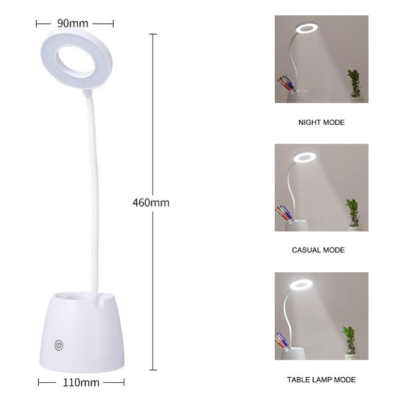  Desk Lamp LED USB Desktop Light with Pen Holder Flexible Touch Cordless Dimmable  Study Light 