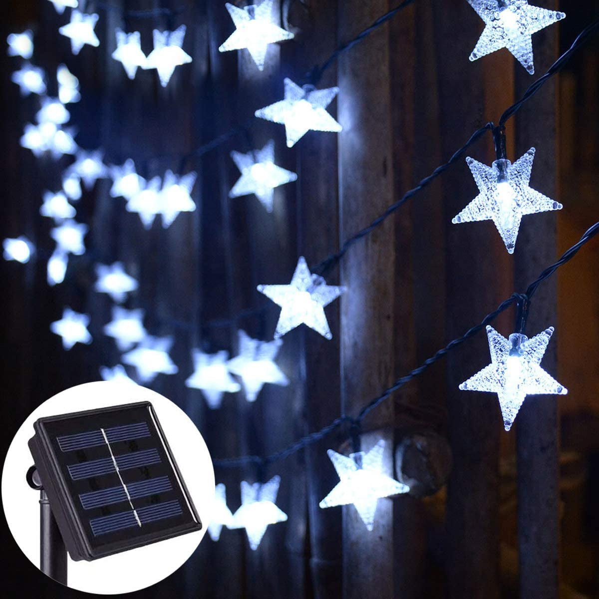  Solar Powered Fairy Lights,Cool White Waterproof Solar Patio Umbrella Summer Lights, 30ft 50 LED Solar String Lights for Christmas Garden Yard Decoration